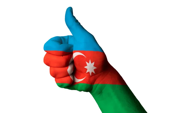 Azerbeidzjan nationale vlag duim omhoog gebaar naar uitmuntendheid en ach — Stockfoto