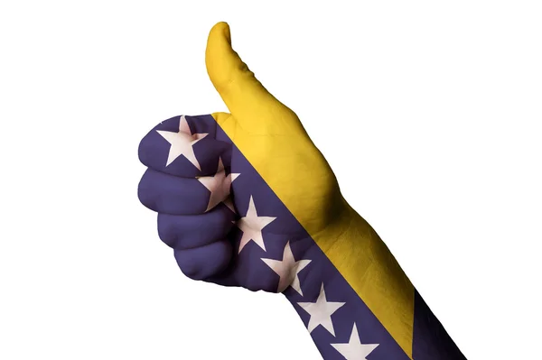 Bosnia herzegovina national flag thumb up gesture for excellence — Stock Photo, Image