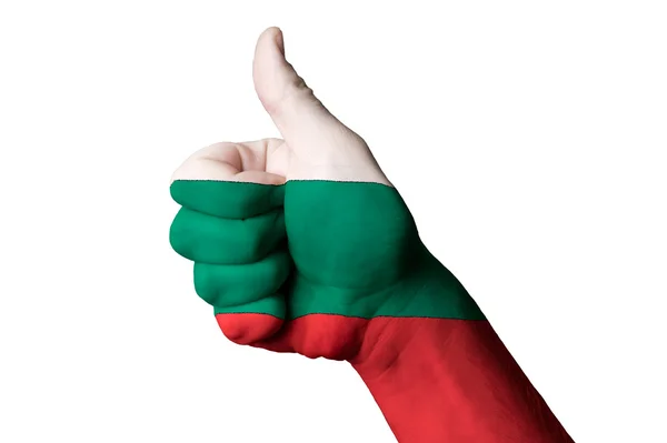 Національний прапор Болгарії великий палець вгору жест до досконалості і досяг — стокове фото