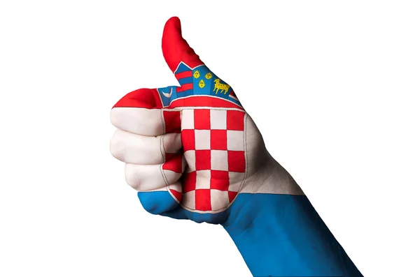 克罗地亚国旗拇指向上为追求卓越和下属的姿态 — 图库照片