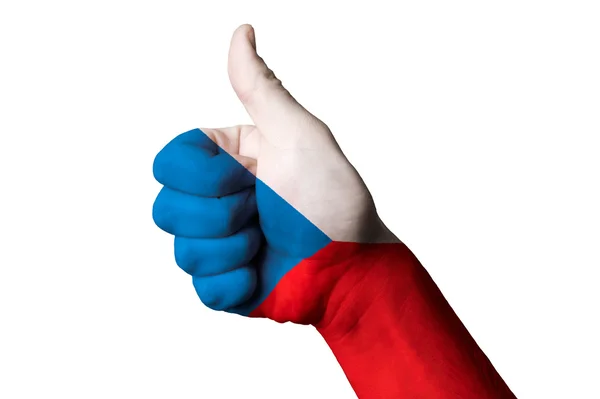 捷克国旗拇指向上为追求卓越和 achievem 的姿态 — 图库照片