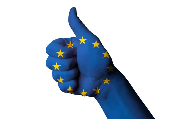 Europa bandeira nacional polegar para cima gesto de excelência e alcançar — Fotografia de Stock