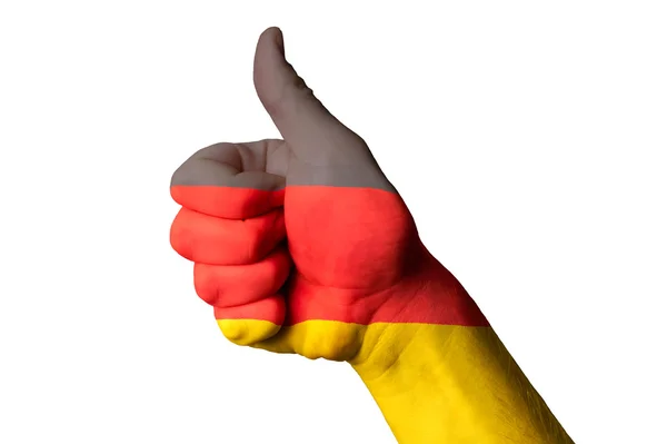 德国国旗拇指向上为追求卓越和下属的姿态 — 图库照片