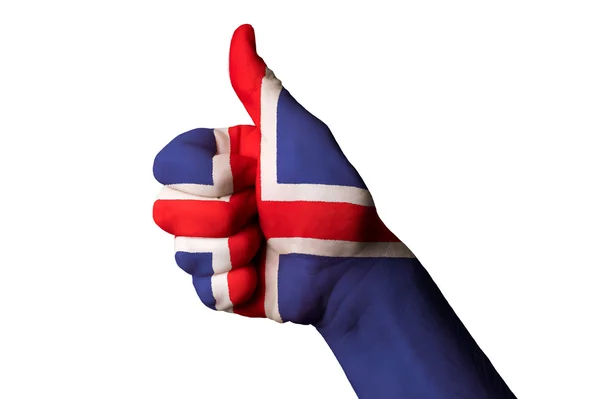 Isländische Nationalflagge Daumen hoch Geste für Exzellenz und Leistung — Stockfoto
