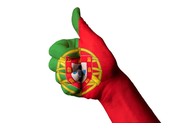 Πορτογαλία σημαία τον αντίχειρα επάνω χειρονομία για αριστεία και κ — Stockfoto