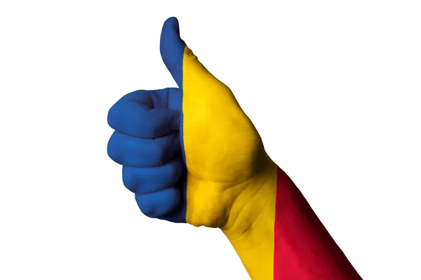 罗马尼亚国旗拇指向上为追求卓越和下属的姿态 — 图库照片