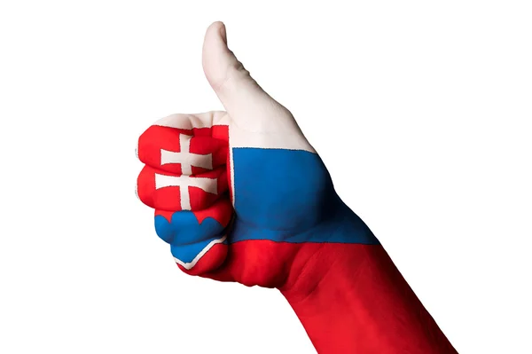 Slovacchia bandiera nazionale pollice in su gesto per l'eccellenza e achie — Foto Stock