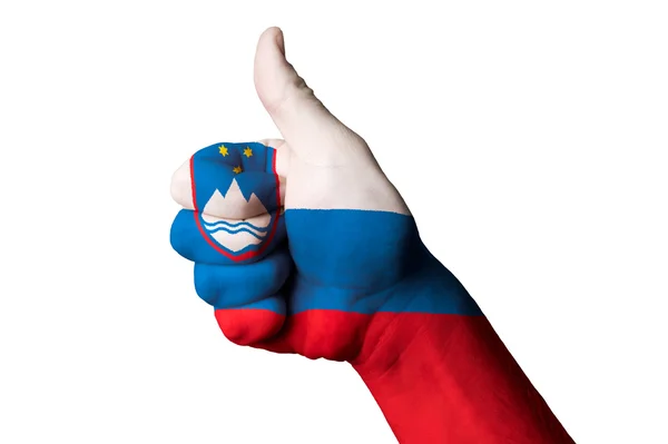 Slovenië nationale vlag duim omhoog gebaar naar uitmuntendheid en achie — Stockfoto