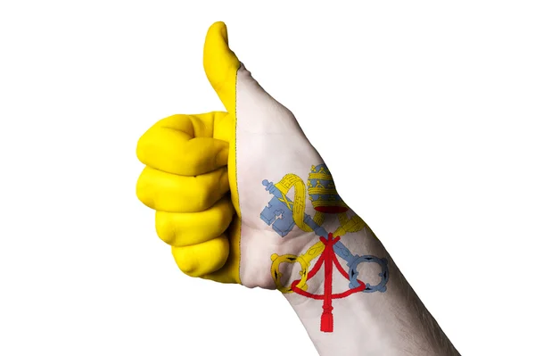 Ватиканский национальный флаг с большим пальцем вверх жест за совершенство и ачиев — стоковое фото