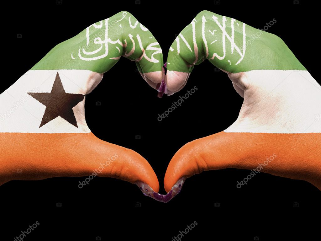 Heart and love gesture by hands colored in somaliland flag for t