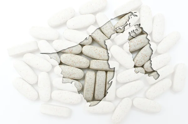 Outline map of brunei with pills in the background for health an — Stock Photo, Image