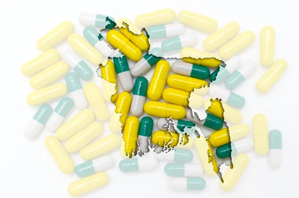 Outline map of bangladesh with pills in the background for healt — Stock Photo, Image