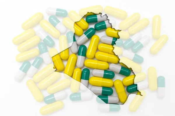 Schema mappa di iraq con pillole sullo sfondo per la salute e — Foto Stock