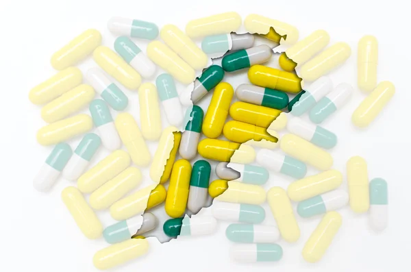 Mapa do esboço de Lebanon com pílulas em segundo plano para a saúde a — Fotografia de Stock