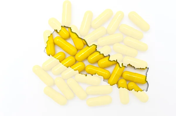 Mapa del esquema de nepal con pastillas en el fondo para la salud y — Foto de Stock