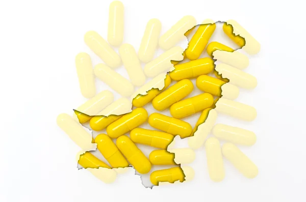Mapa do esboço do paquistão com pílulas em segundo plano para a saúde — Fotografia de Stock