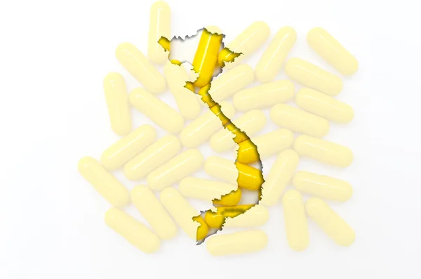 Mapa do esboço de vietnam com pílulas em segundo plano para a saúde um — Fotografia de Stock