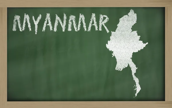 stock image Outline map of myanmar on blackboard