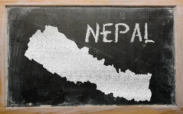 黑板上的尼泊尔大纲地图 — 图库照片