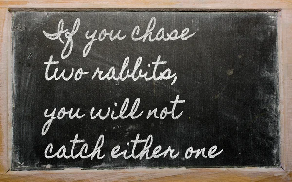 Wyrażenie - jeśli pogoń dwa króliki, Cię nie złapie sporządzonym — Zdjęcie stockowe