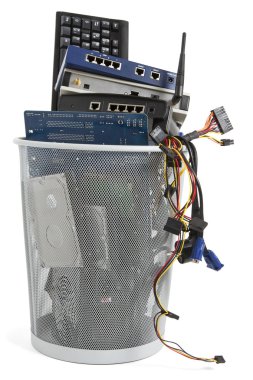 Electronic scrap in trash can clipart