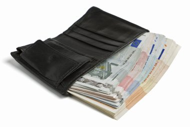 Many banknotes in wallet clipart