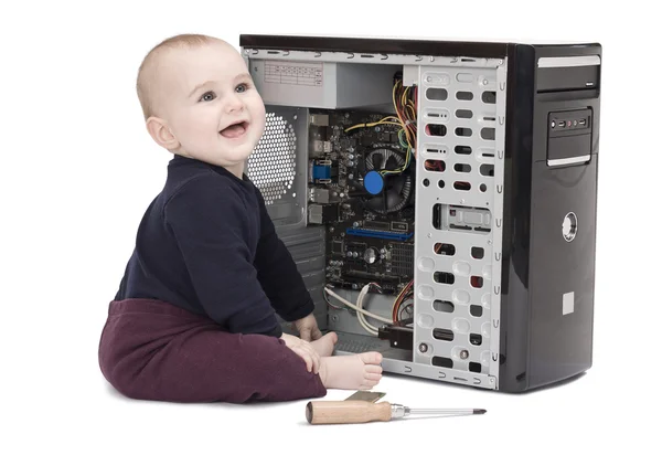 Young child wit screwdriver and ram — Stock Photo, Image