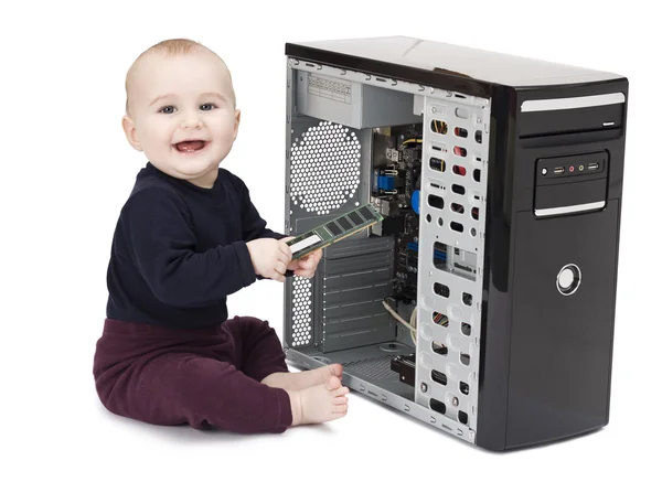 Barn med öppna dator — Stockfoto