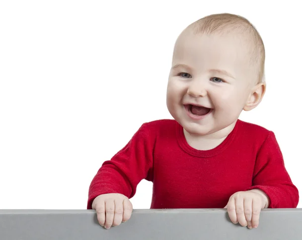 Kleines glückliches Kind mit Schild — Stockfoto