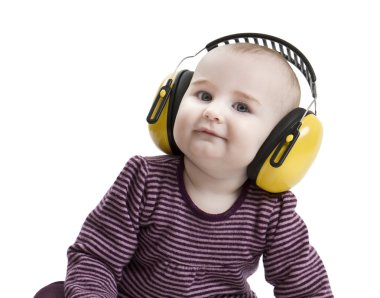 Baby with ear protection clipart