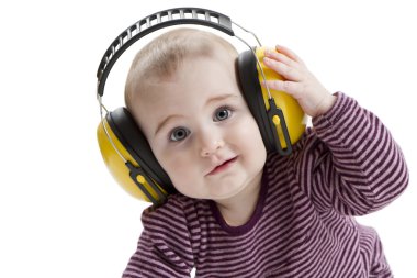 Young child with ear protector clipart