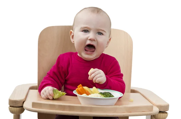 年轻的孩子吃的高脚椅 — 图库照片