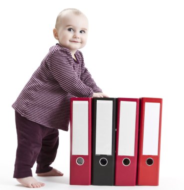 Young child with four file folders clipart