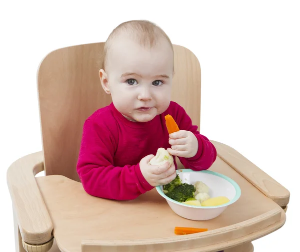 stock image Young child eating in high chair