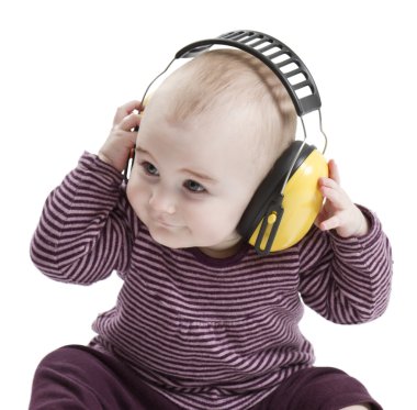 Baby with ear protection clipart