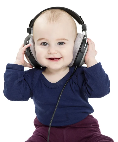 Toddler with earphones — Stock Photo, Image