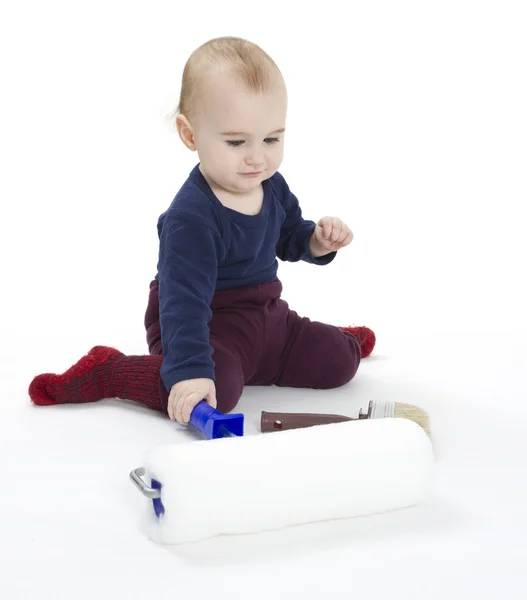 Criança pequena com equipamento de pintores — Fotografia de Stock