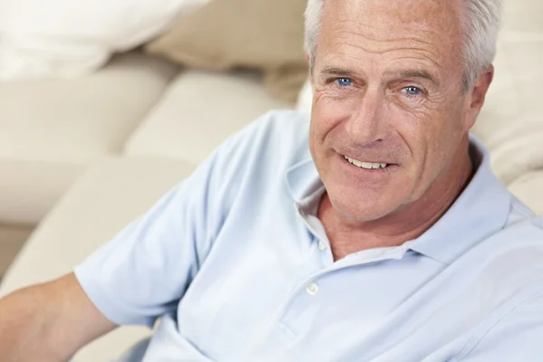 Happy Handsome Senior Man Smiling at Home — Stock Photo, Image