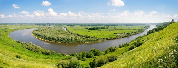 stock image Panorama of the river and water meadows.