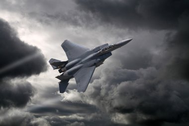 F-15 Eagle flying through the storm clipart