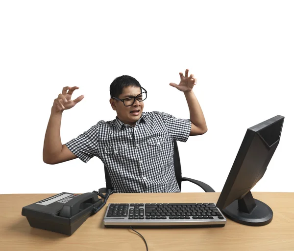 Hombre indio frente a una explosión del teclado — Foto de Stock