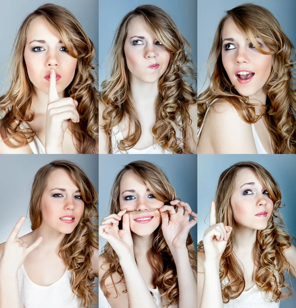 Collage av känslor en ung flicka — Stockfoto