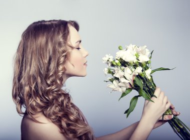 Beautiful woman with flowers clipart