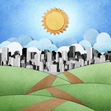 Şehri yola papercraft arka plan geri dönüştürülmüş.