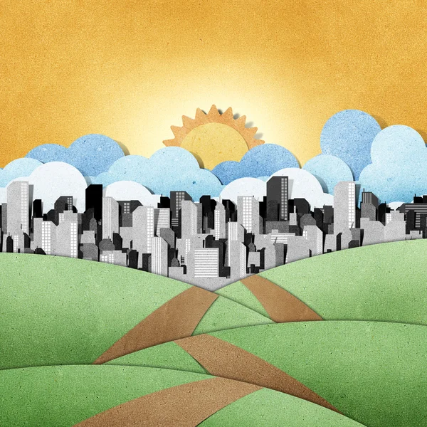 Road to the city recycled papercraft background — Stock Photo, Image
