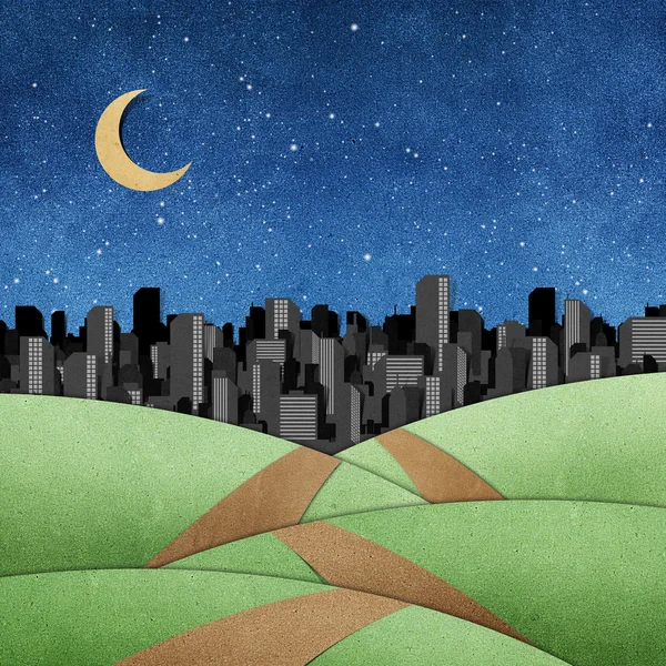 Road to the city recycled papercraft background — Stock Photo, Image