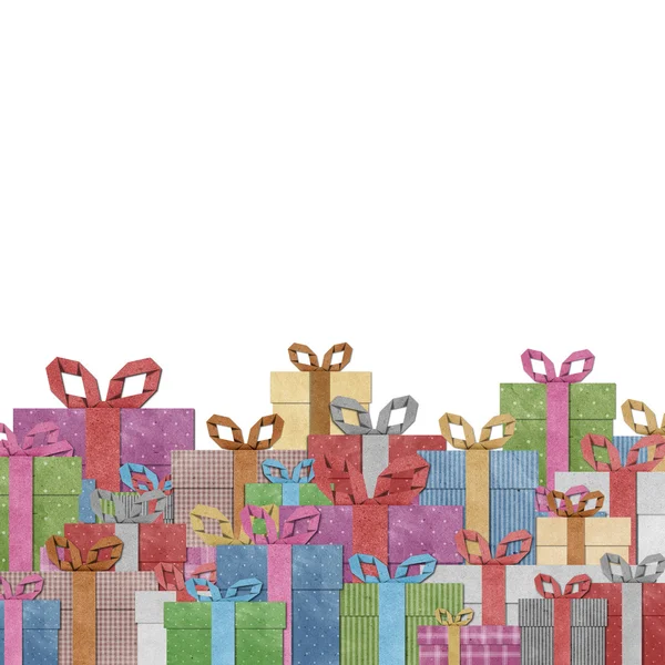 Gift boxes with ribbon recycled papercraft . — Stock Photo, Image