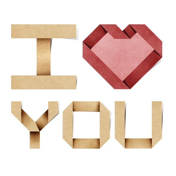 Miluji tě abeceda recyklovaný papír řemesla — Stock fotografie