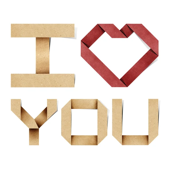 Miluji tě abeceda recyklovaný papír řemesla — Stock fotografie