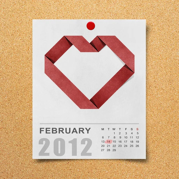 Piros szív újrahasznosított papercraft naptár 2012 — Stock Fotó